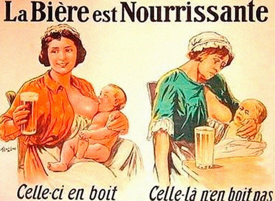 woman drinking beer nursing baby